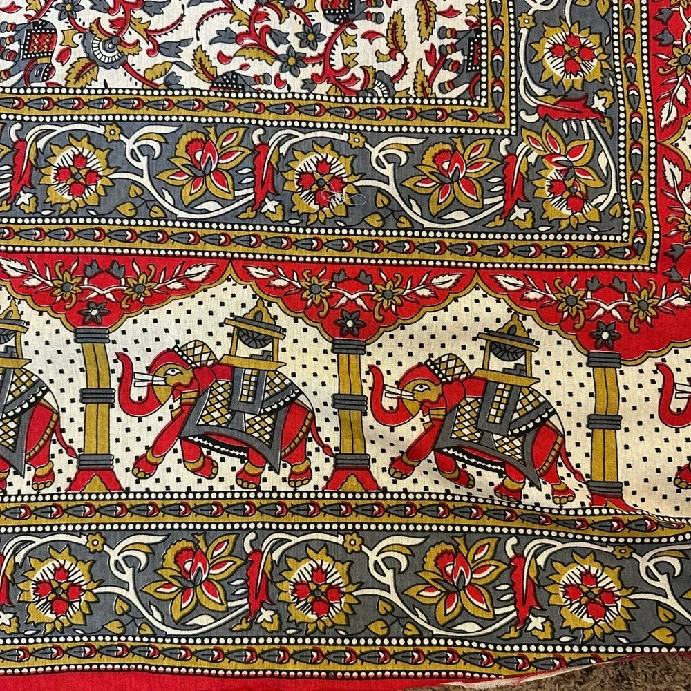 Indian Elephant Mandala Cotton Tapestry Red Grey Floral Boho Wall Hanging Throw